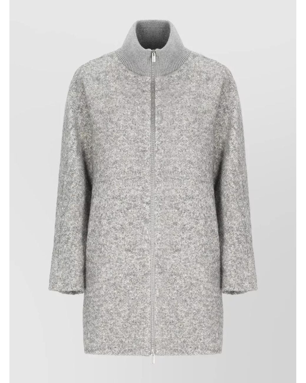 Peserico Gray Ribbed Collar Sequin Coat