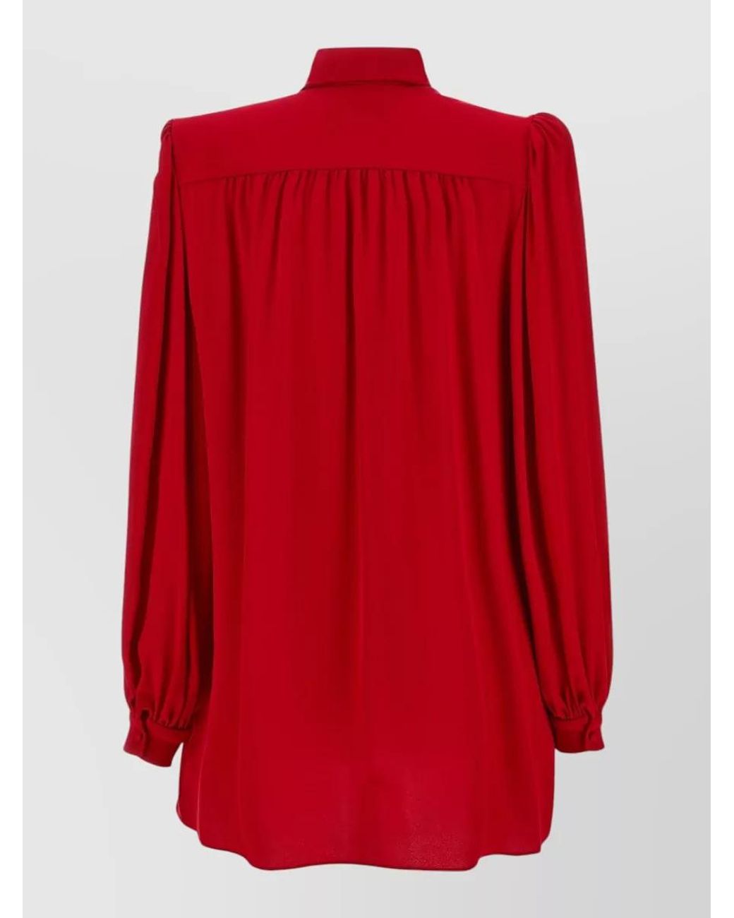 Valentino Garavani Red Silk Bow-Collar Long-Sleeve Blouse