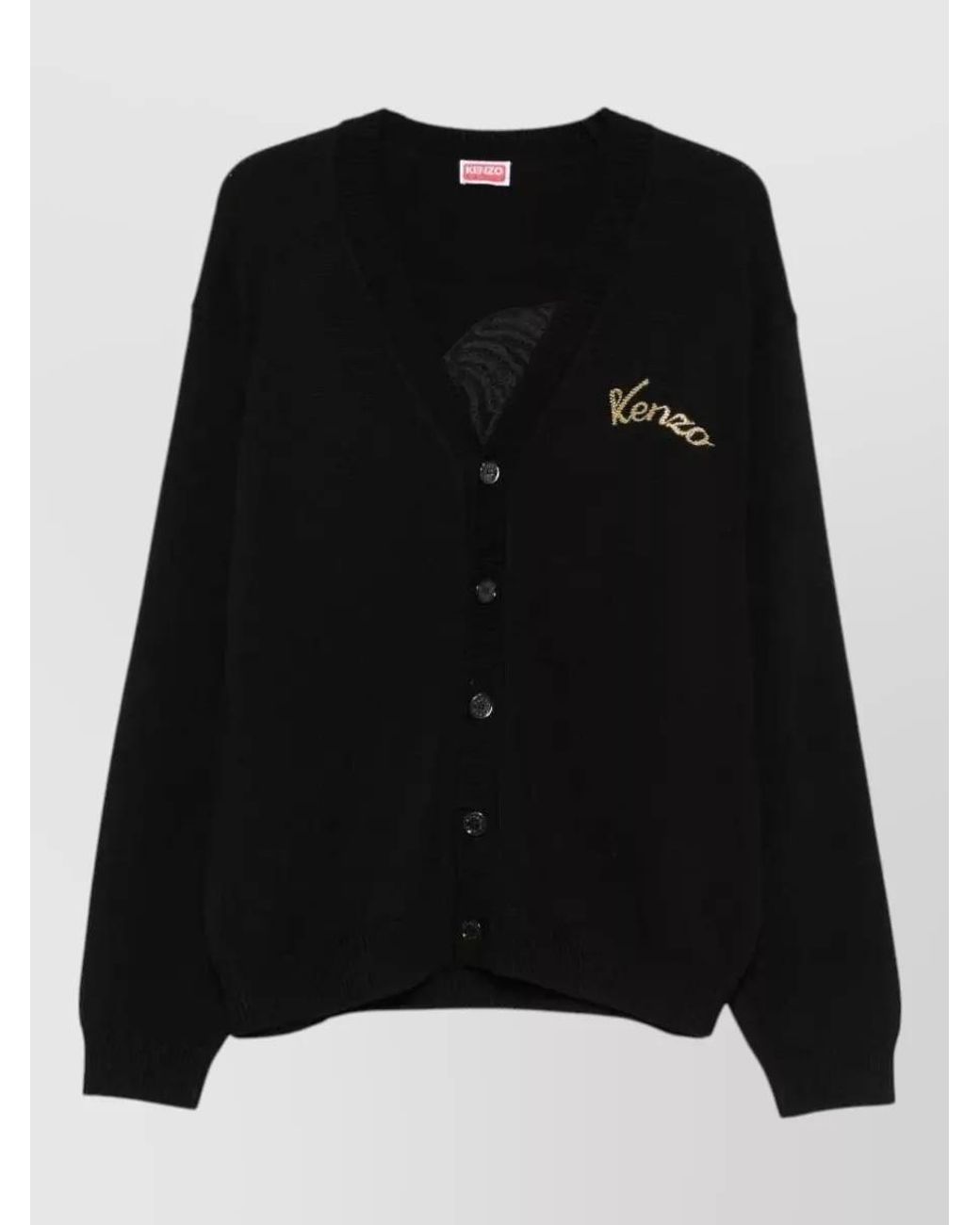 KENZO Black Wool Cotton Beaded V-Neck Cardigan for men