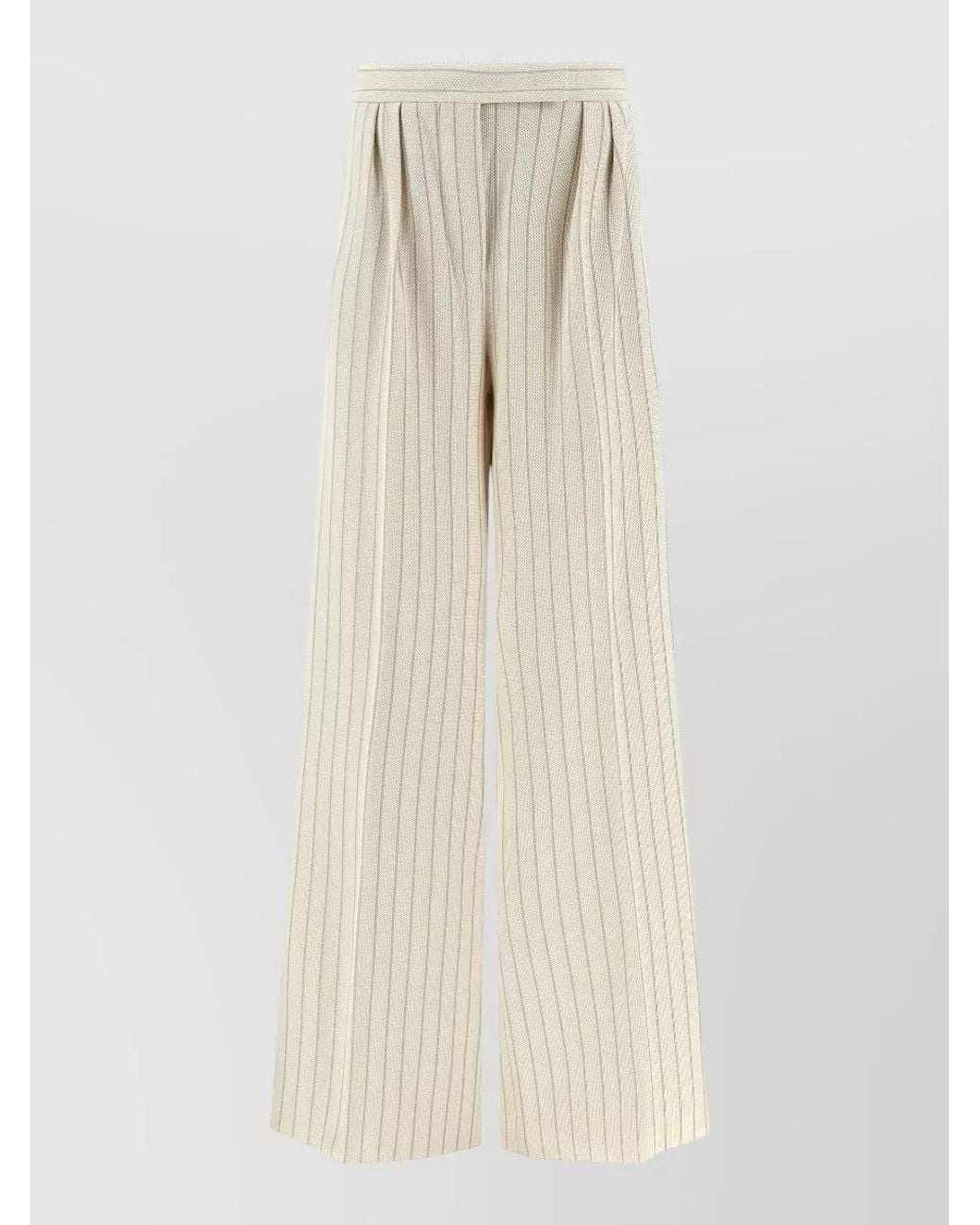 Max Mara Natural Pinstripe Cotton High-Rise Pleated Wide-Leg Trousers