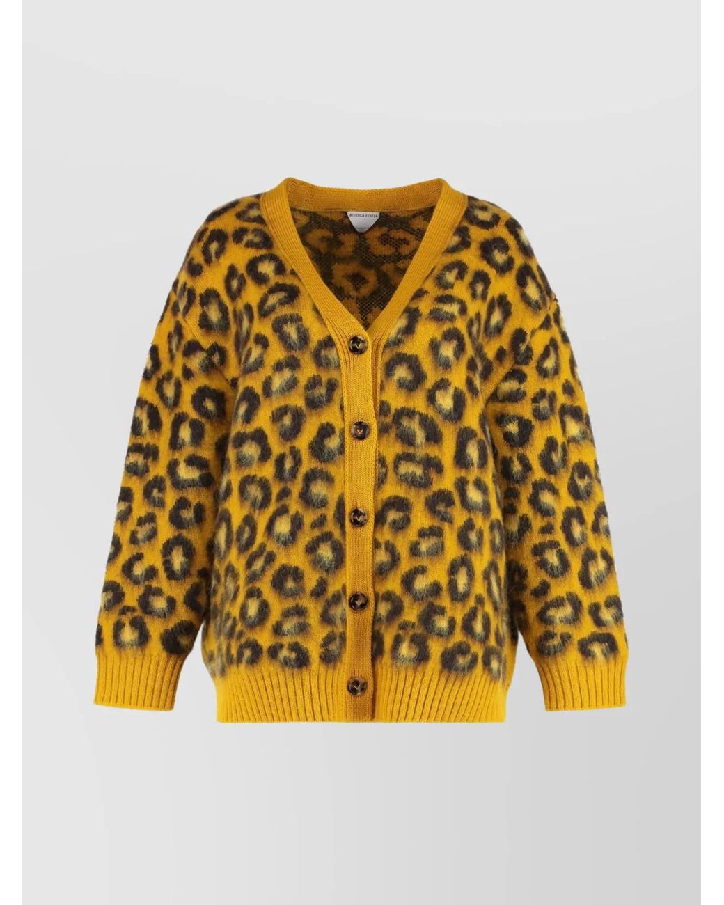 Bottega Veneta Yellow Leopard Print Wool-Mohair Cardigan Wool And Mohair Cardigans