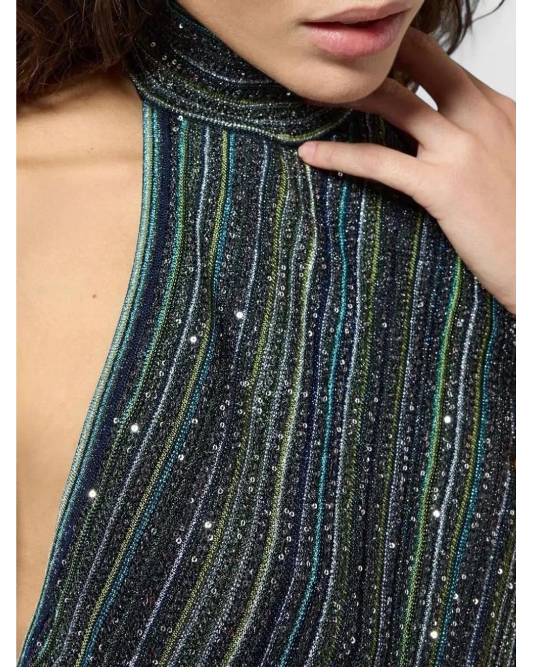 Missoni Blue Striped Sequin Halterneck Mini Dress