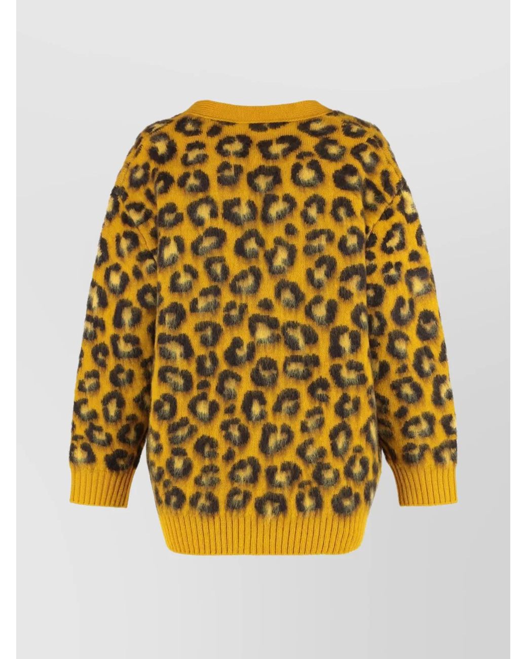 Bottega Veneta Yellow Leopard Print Wool-Mohair Cardigan Wool And Mohair Cardigans