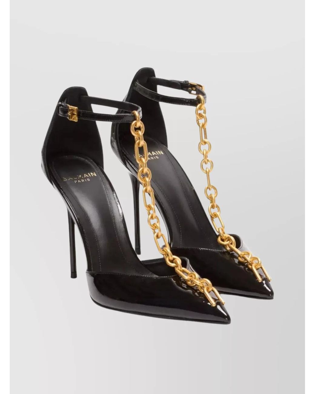 Balmain White Patent Leather Chain-Detail High Heel Pumps