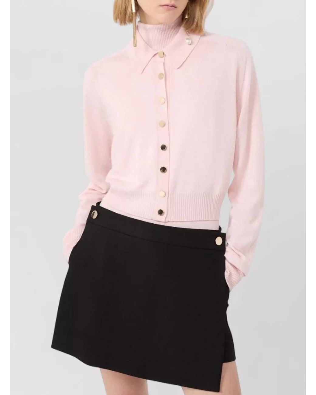 Sportmax Pink Virgin Wool Ribbed Hem Regular-Fit Cardigan