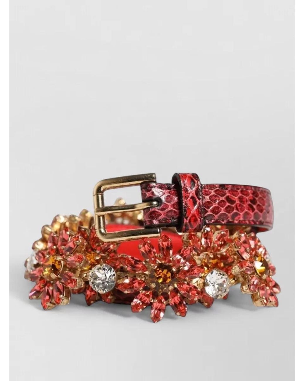 Dolce & Gabbana Red Crystal Embellished Leather Waist Belt