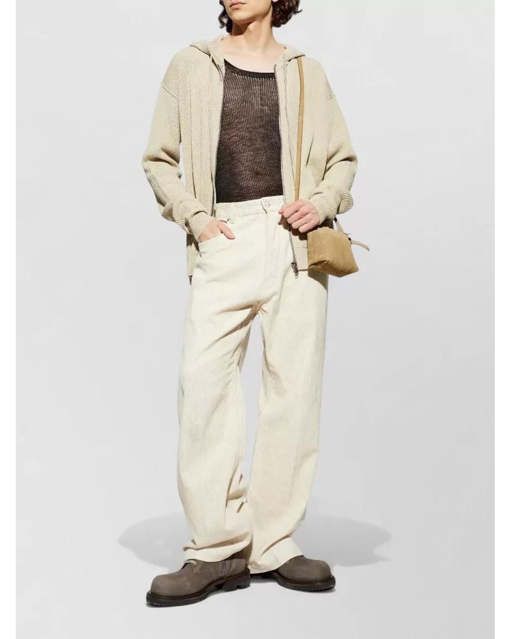 Rick Owens Natural Virgin Wool Ribbed Zip Hoodie for men