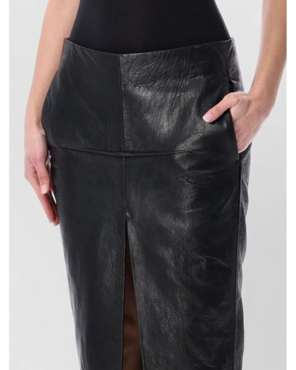 Rick Owens Metallic Leather High-Rise Midi Skirt