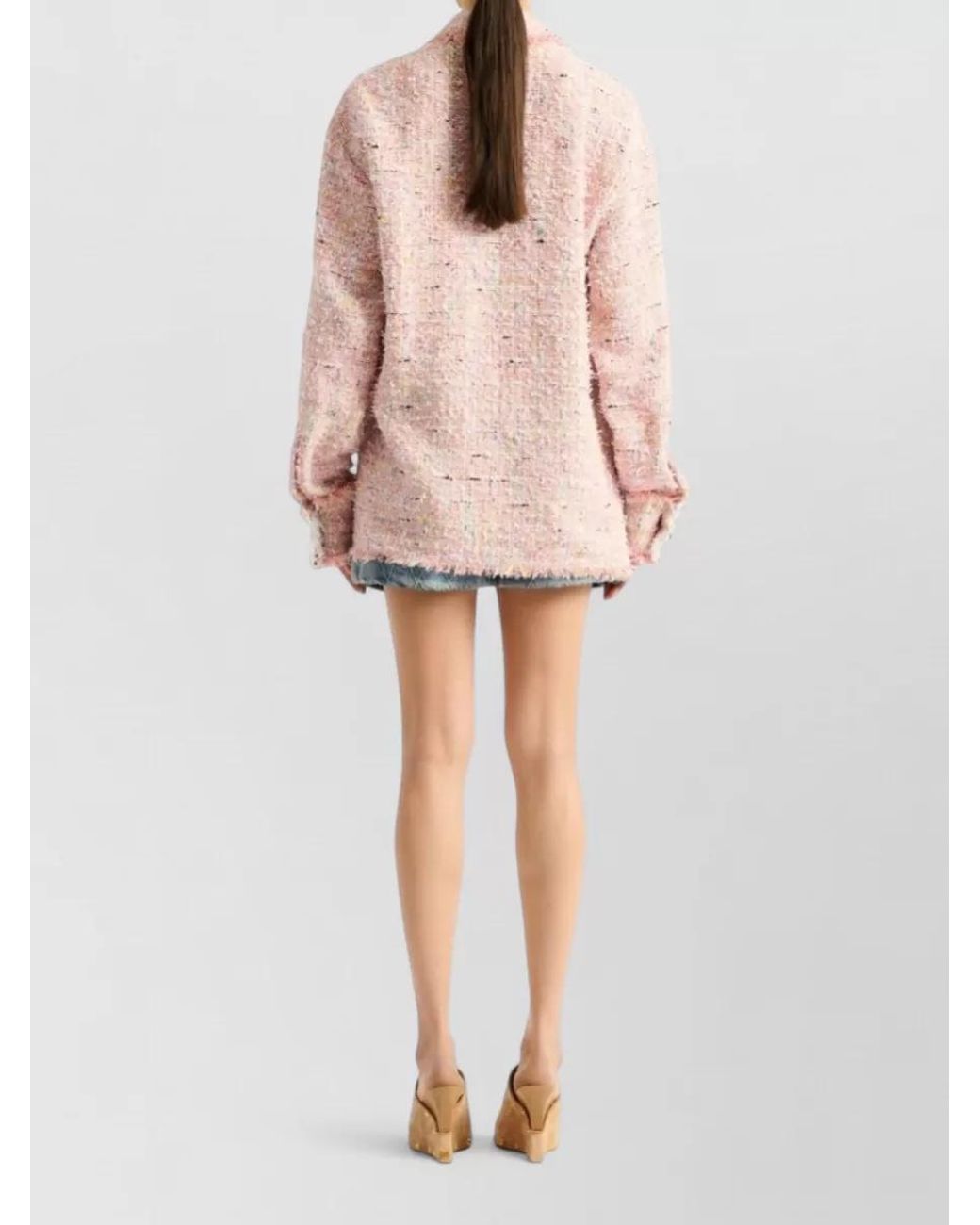 Balmain Pink Tweed Long-Sleeve Shirt Jacket