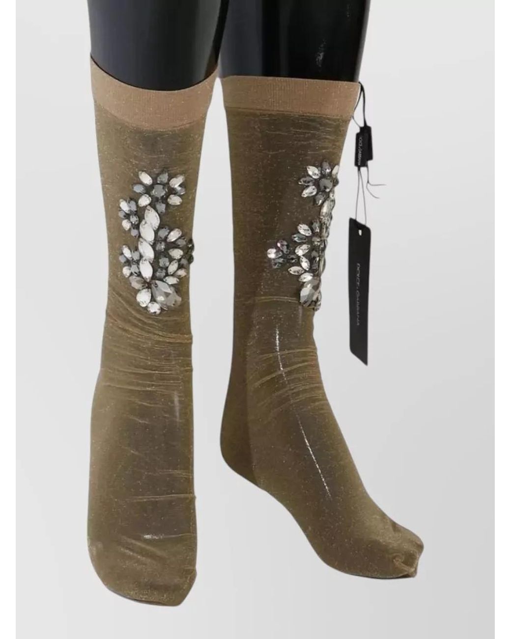 Dolce & Gabbana Green Metallic Crystal-Embellished Socks