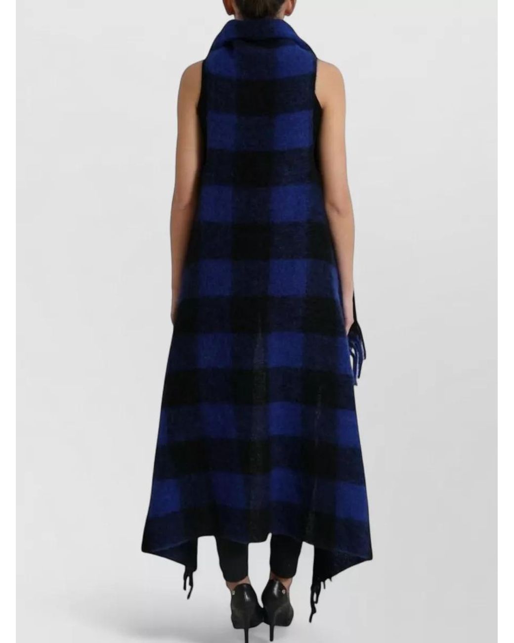 Dolce & Gabbana Blue Checked Fringe Cape
