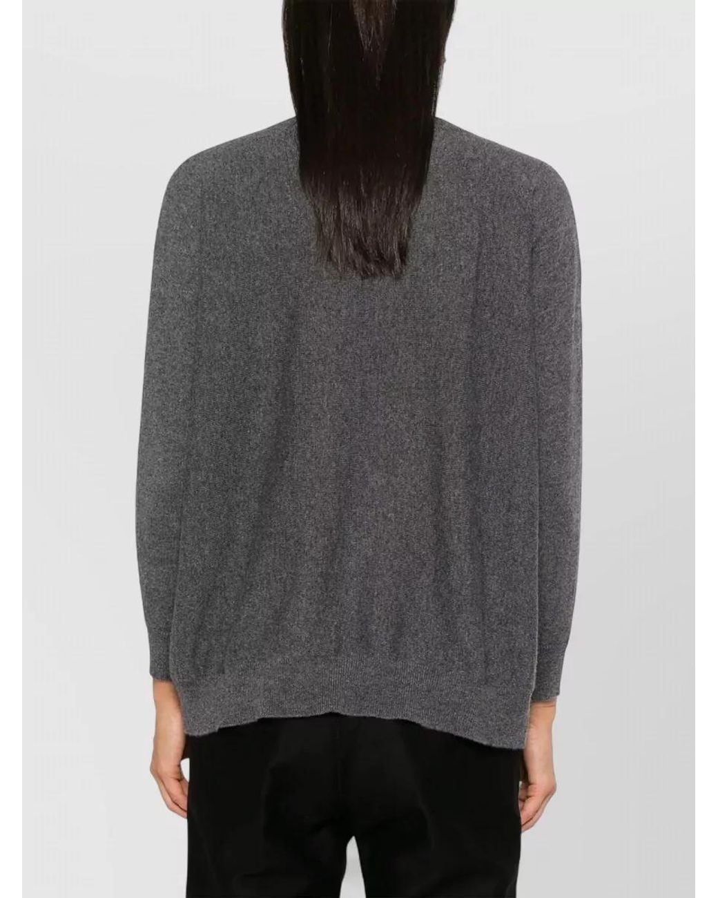 Lisa Yang Gray Cashmere Ribbed V-Neck Sweater