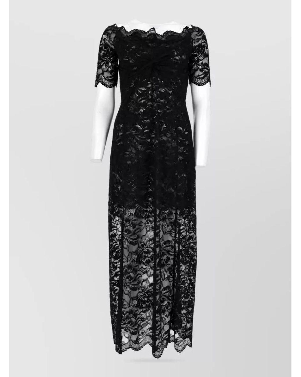 Rabanne Black Off-The-Shoulder Floral-Lace Long-Sleeve Maxi Dress