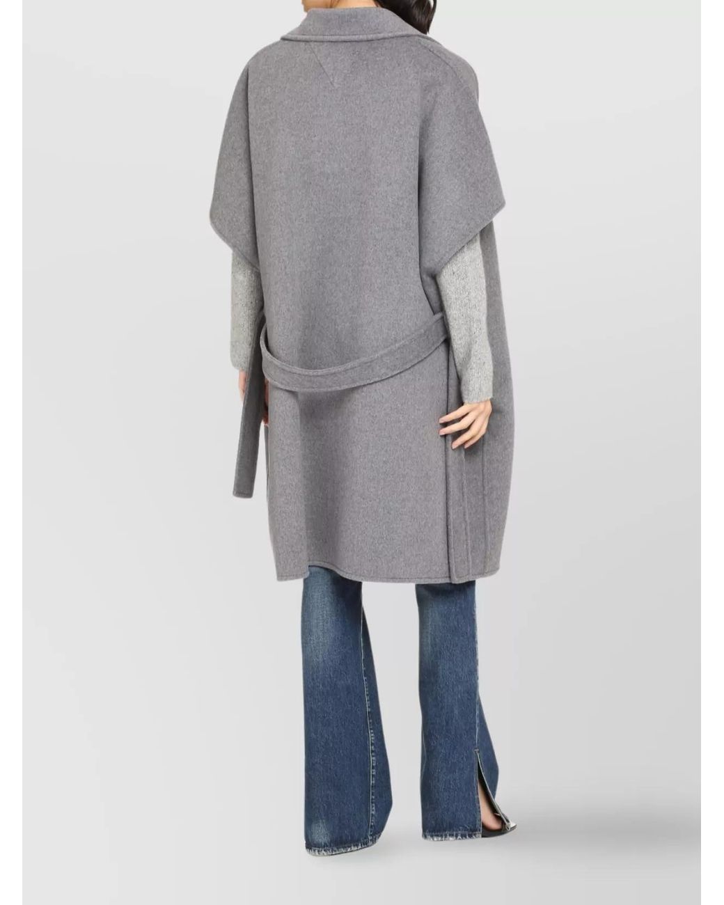 Bottega Veneta Gray Cashmere Wool Belted Cape Coat