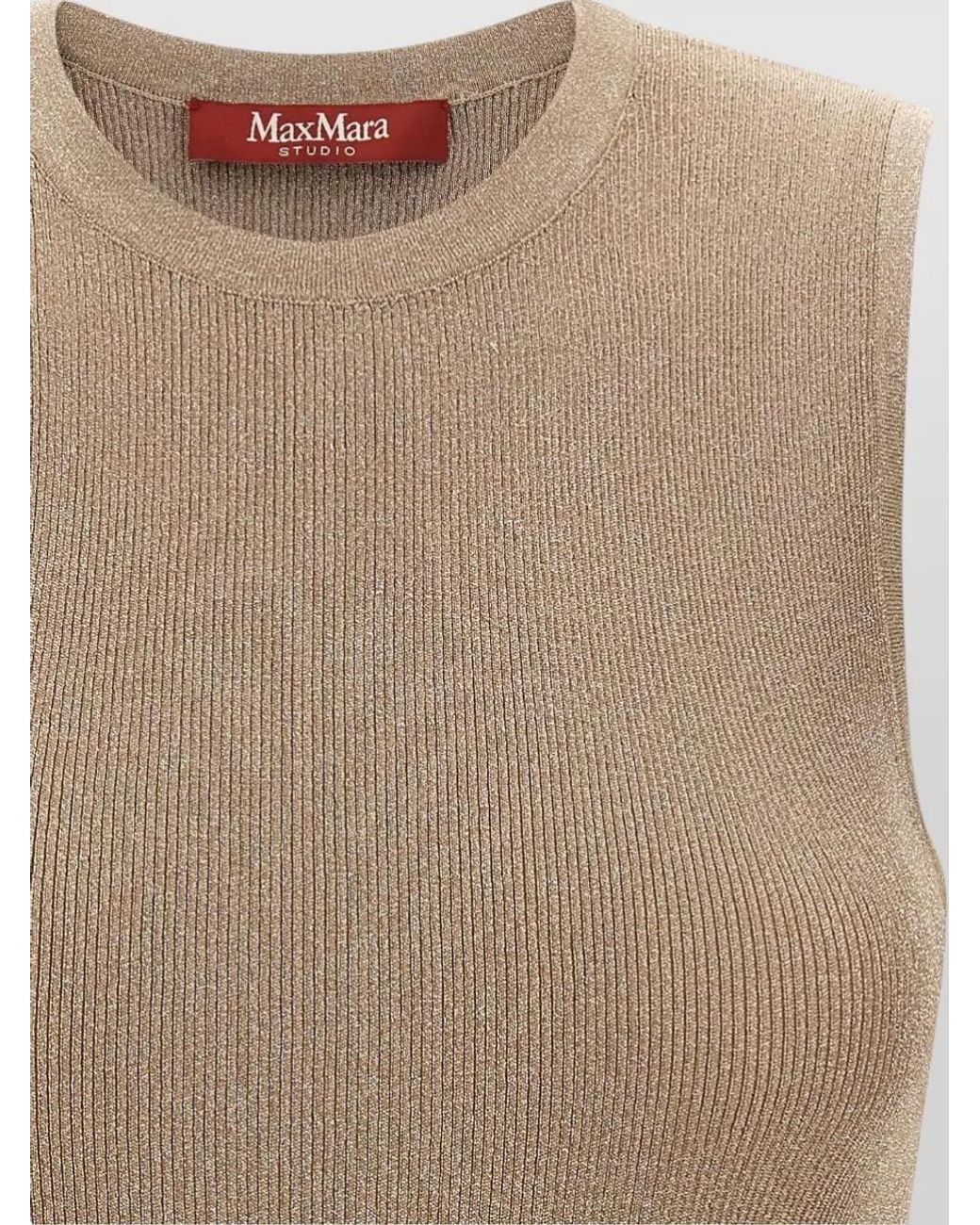 Max Mara Natural Metallic Ribbed Sleeveless Knitted Top