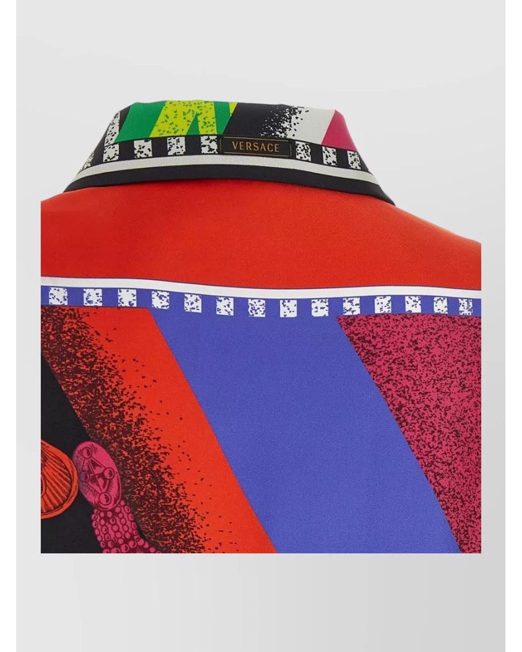 Versace Red Silk Formula 6 Printed Long-Sleeve Shirt