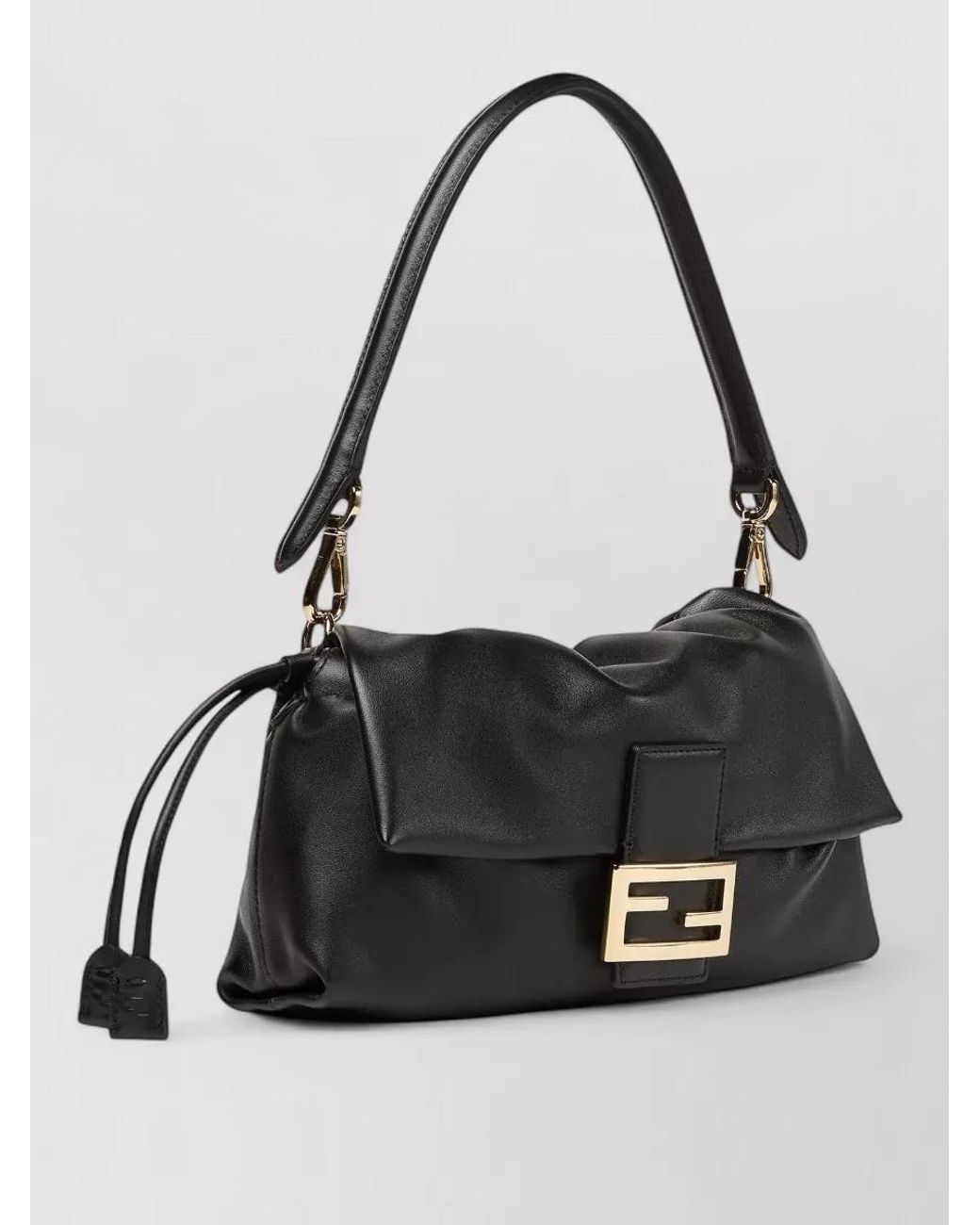 Fendi Black Baguette Medium Leather Clutch Bag