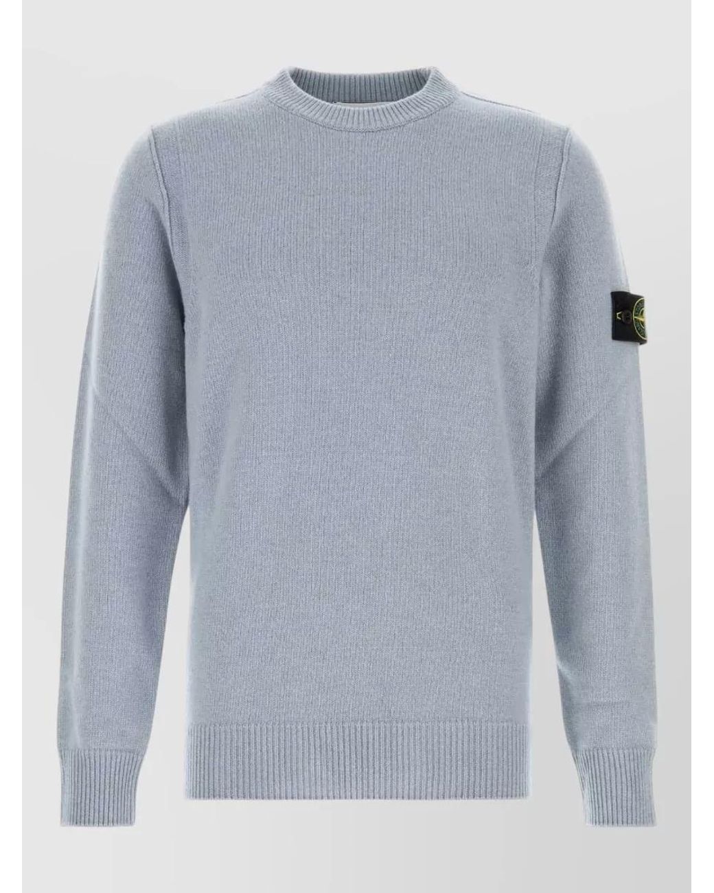 Stone Island Blue Ribbed Wool-Blend Crew-Neck Jumper for men