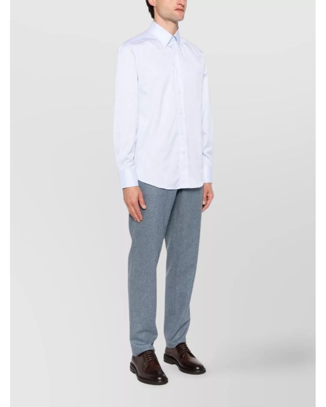 Brunello Cucinelli White Cotton Long-Sleeve Button-Down Shirt for men