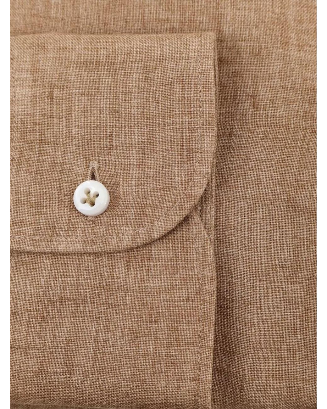 Boss Brown Linen Slim-Fit Long-Sleeve Shirt for men
