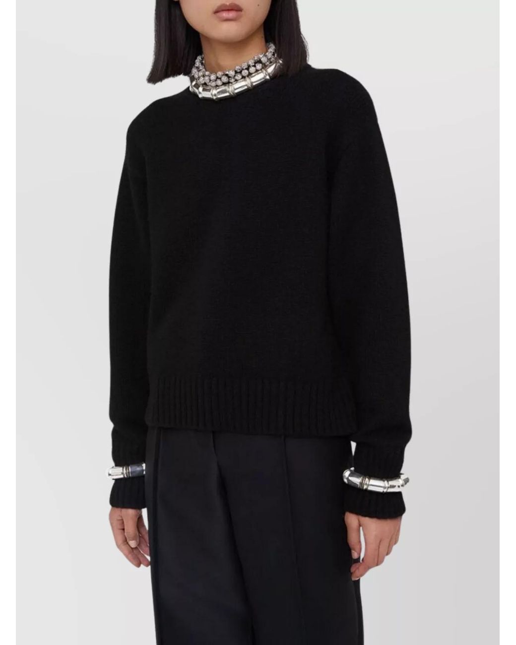Jil Sander Black Cashmere Ribbed Crew Neck Regular-Fit Jumper