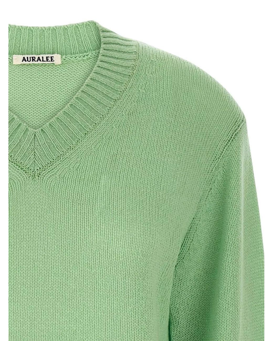 Auralee Green Cashmere V-Neck Long-Sleeve Jumper for men
