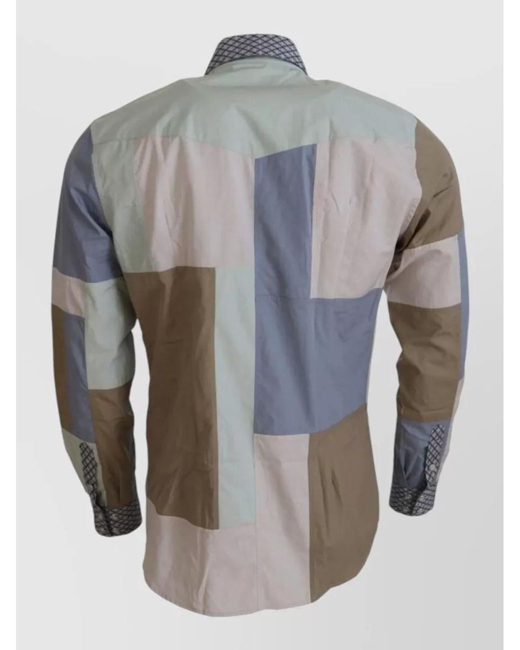 Dolce & Gabbana Blue Cotton Patchwork Slim Shirt for men