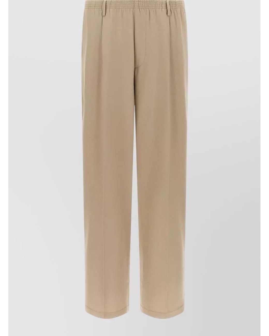 Cellar Door Natural Virgin Wool Wide-Leg Pleated Trousers for men