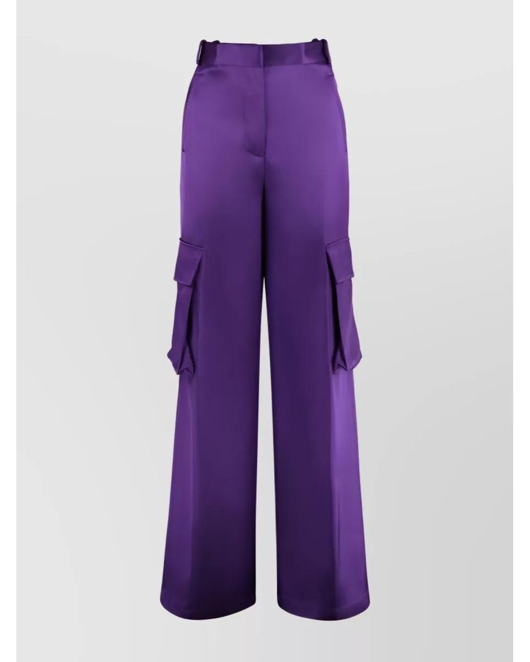Versace Purple Satin High-Rise Wide-Leg Cargo Trousers