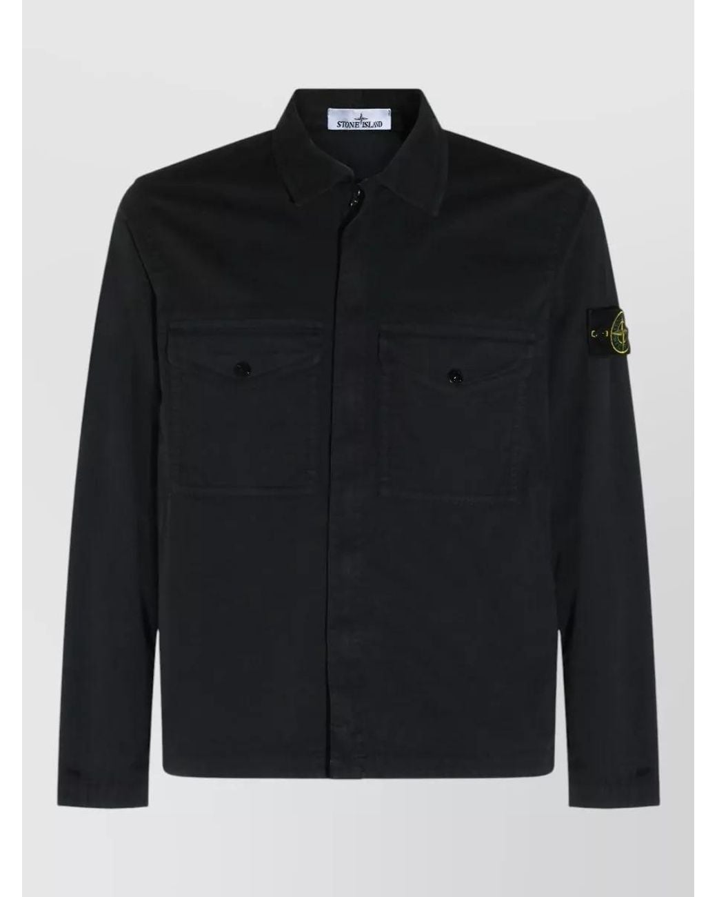 Stone Island Black Stretch Cotton Twill Shirt for men