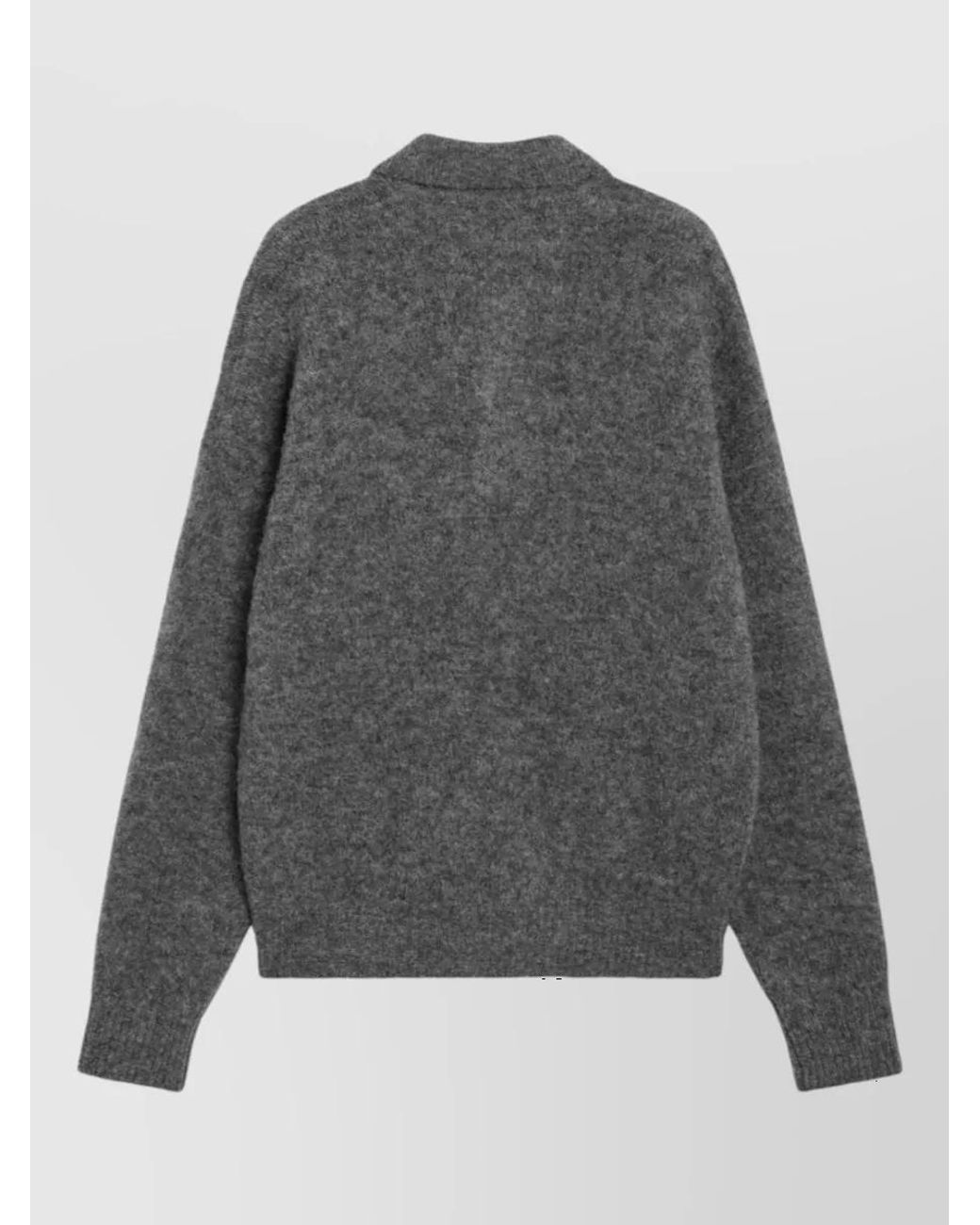 AMI Gray Alpaca-Blend Fine-Knit Long-Sleeve Polo Sweater for men