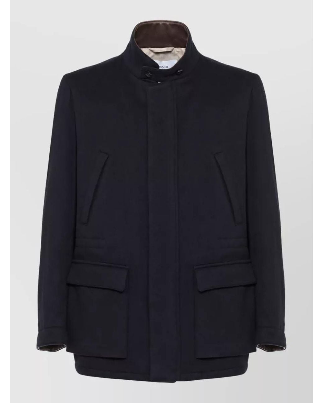Lardini Blue Cashmere Virgin Wool High Neck Long Sleeve Coat for men
