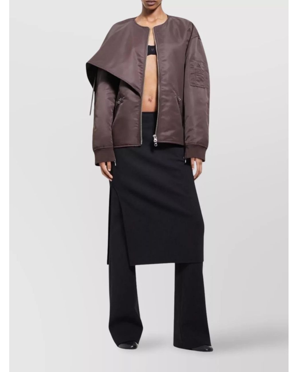 Courreges Brown Nylon Bow Detail Bomber Jacket