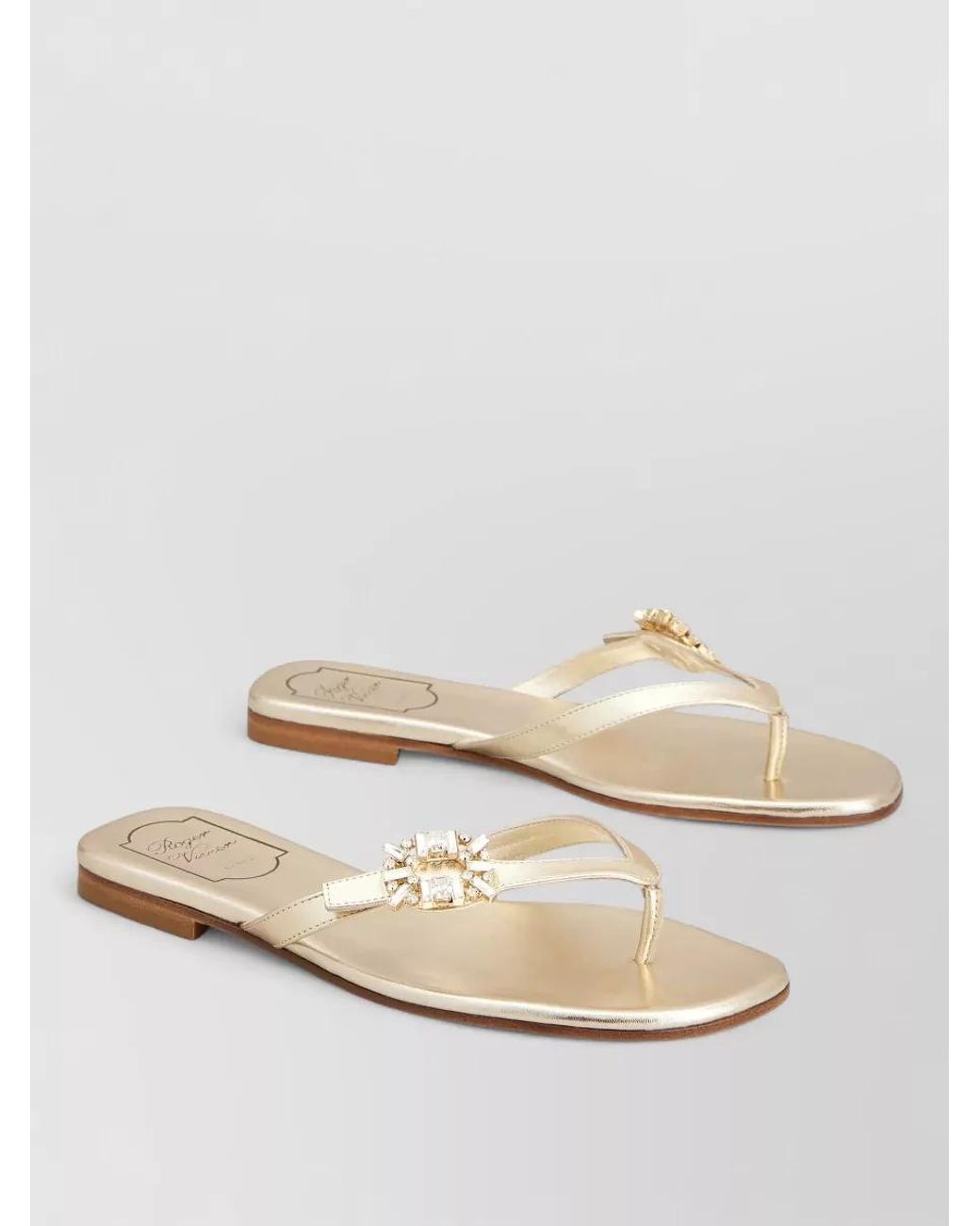 Roger Vivier Natural Leather Crystal-Embellished Slides