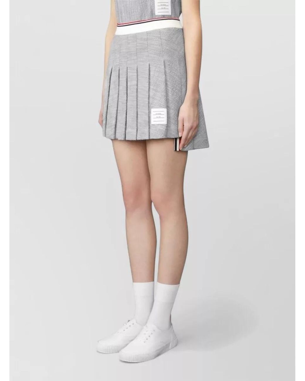 Thom Browne Gray Cotton Tweed Pleated Mini Skirt