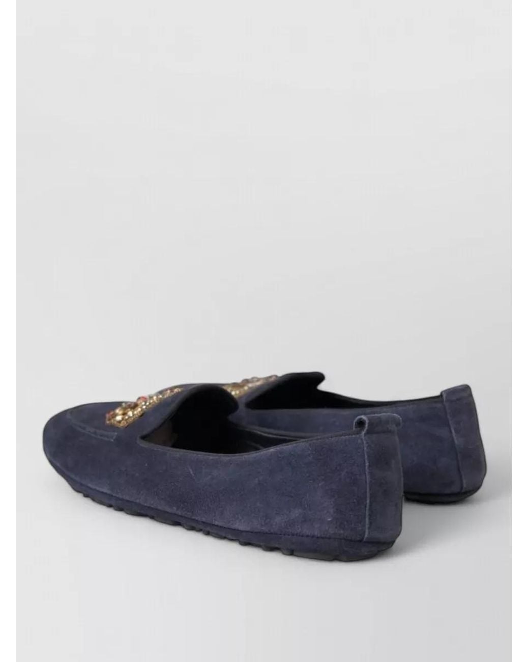 Dolce & Gabbana Blue Leather Crystal Embellished Loafers for men