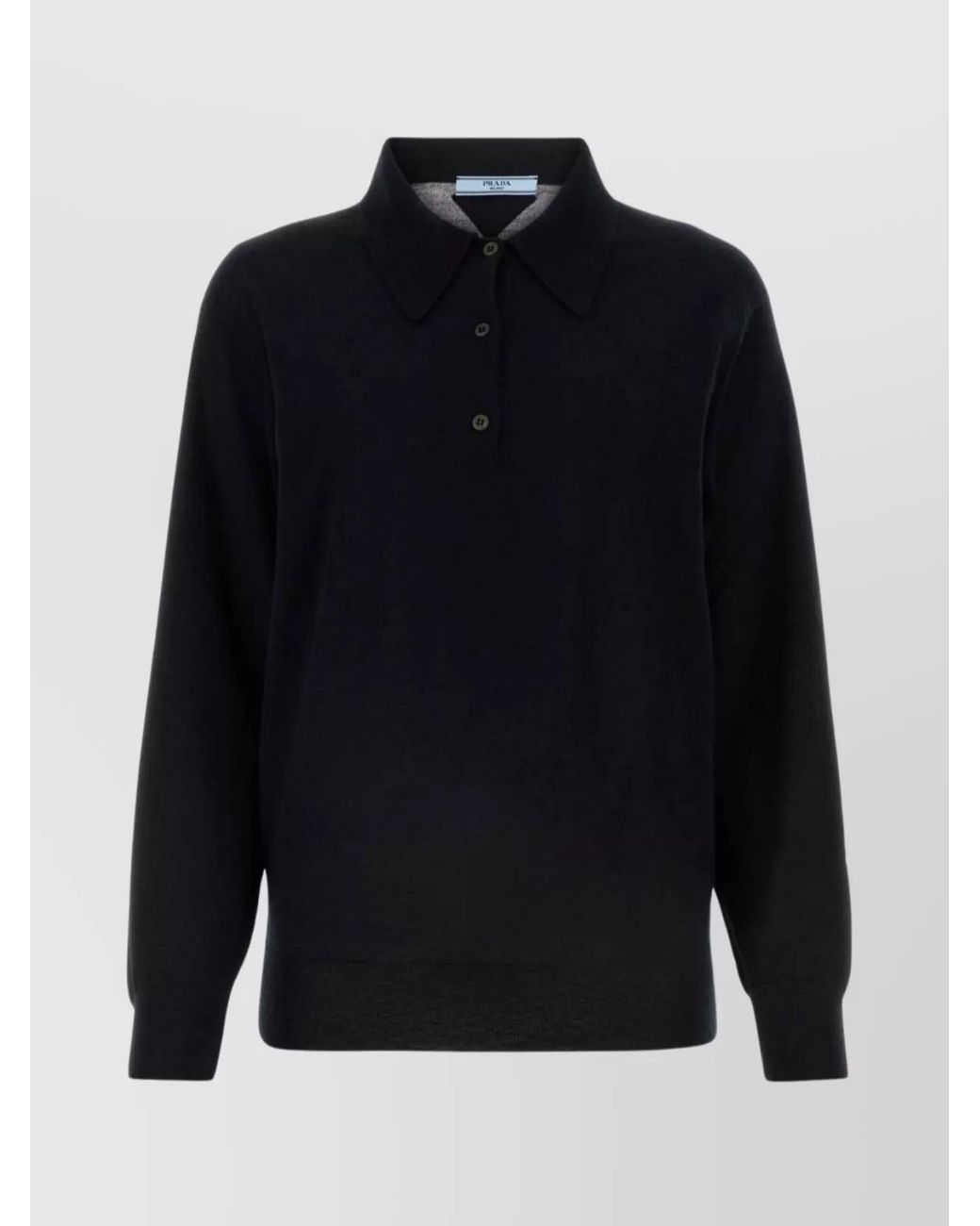 Prada Blue Cashmere Fine-Knit Long-Sleeve Polo Shirt