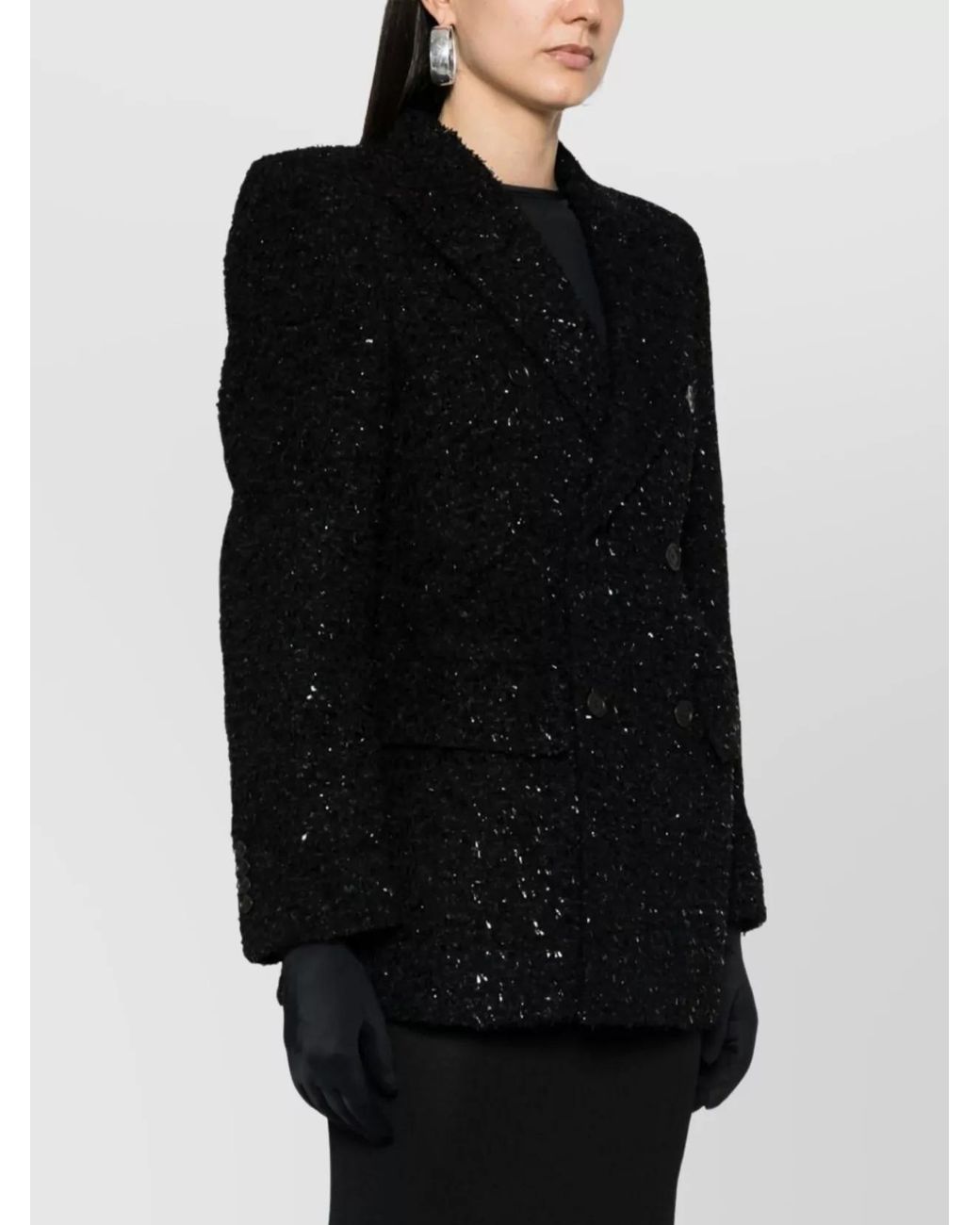 Balenciaga Black Bouclé Oversized Double-Breasted Blazer