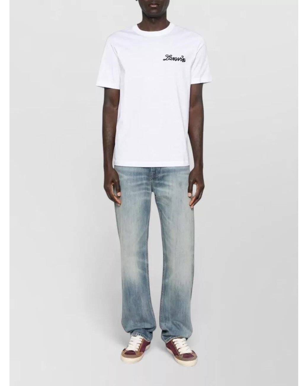 Lanvin White Embroidered Logo Cotton Short-Sleeve T-Shirt for men