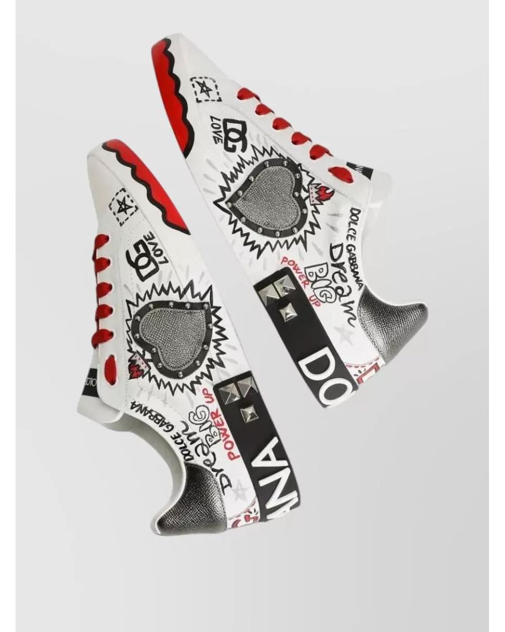 Dolce & Gabbana Red Leather Graffiti-Print Heart-Patch Low-Top Sneakers for men