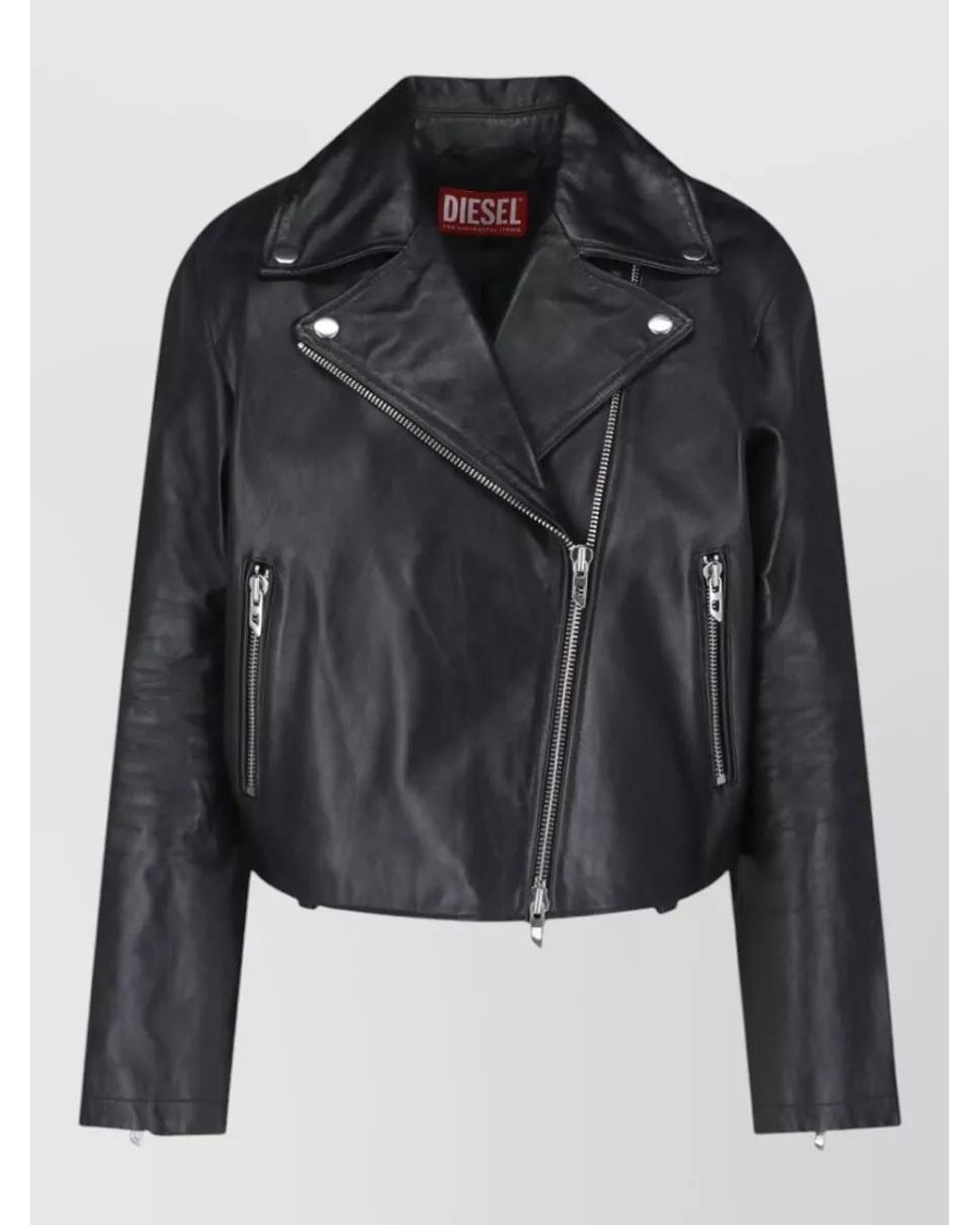 DIESEL Black Hammered Leather Asymmetric Biker Jacket