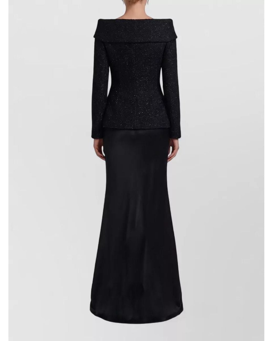 Self-Portrait Black Metallic Bouclé Satin Maxi Dress