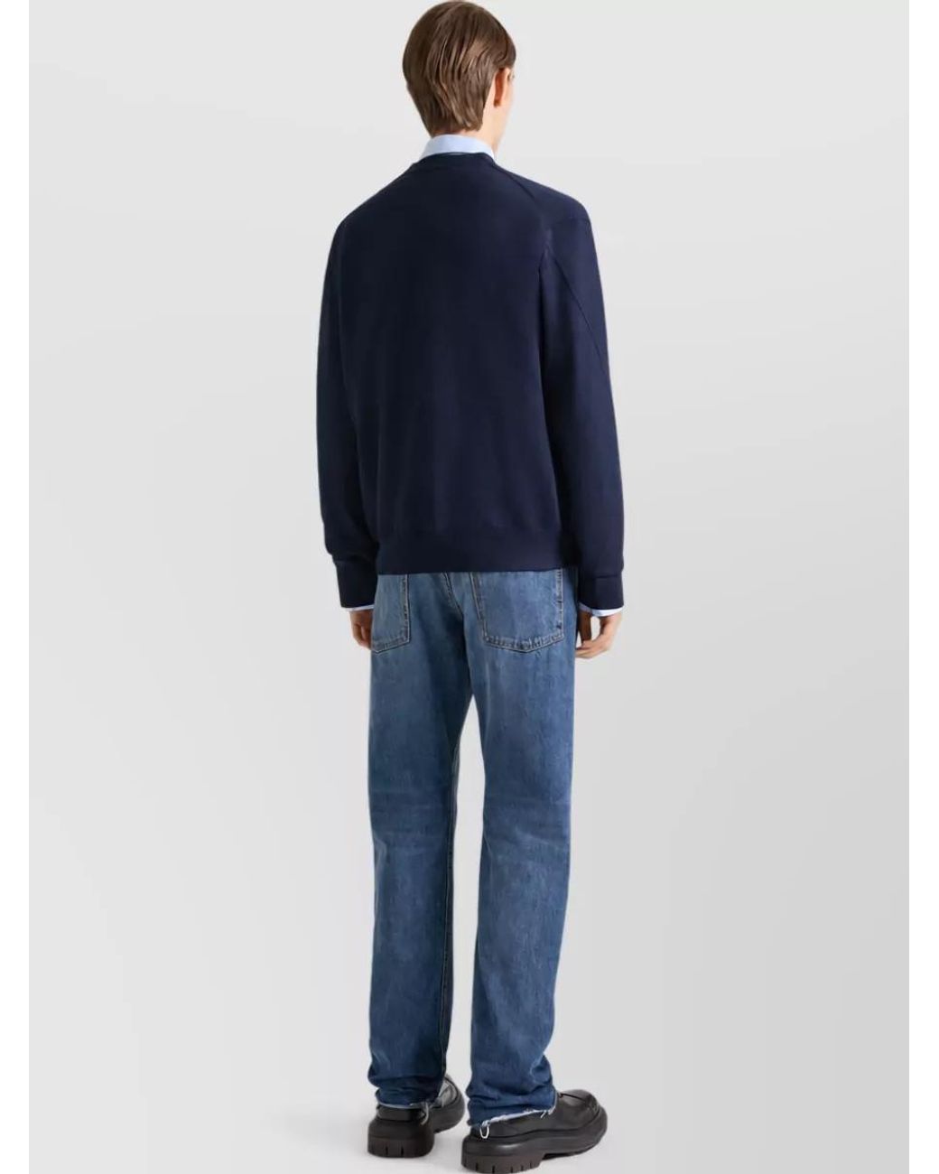 Givenchy Blue Wool Ribbed V-Neck Cardigan for men