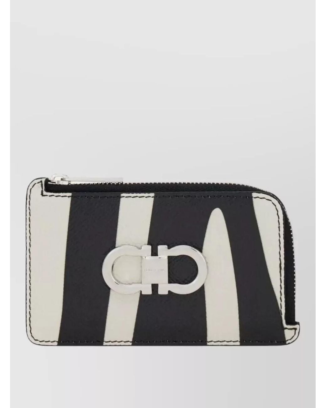 Ferragamo Black Leather Zebra-Print Cardholder