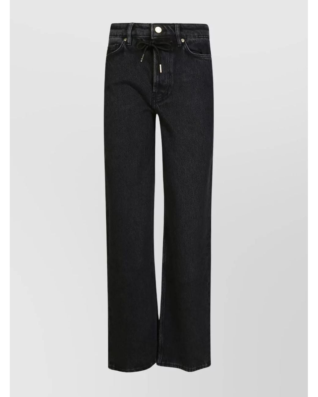 Ganni Black Denim Drawstring Wide-Leg Jeans