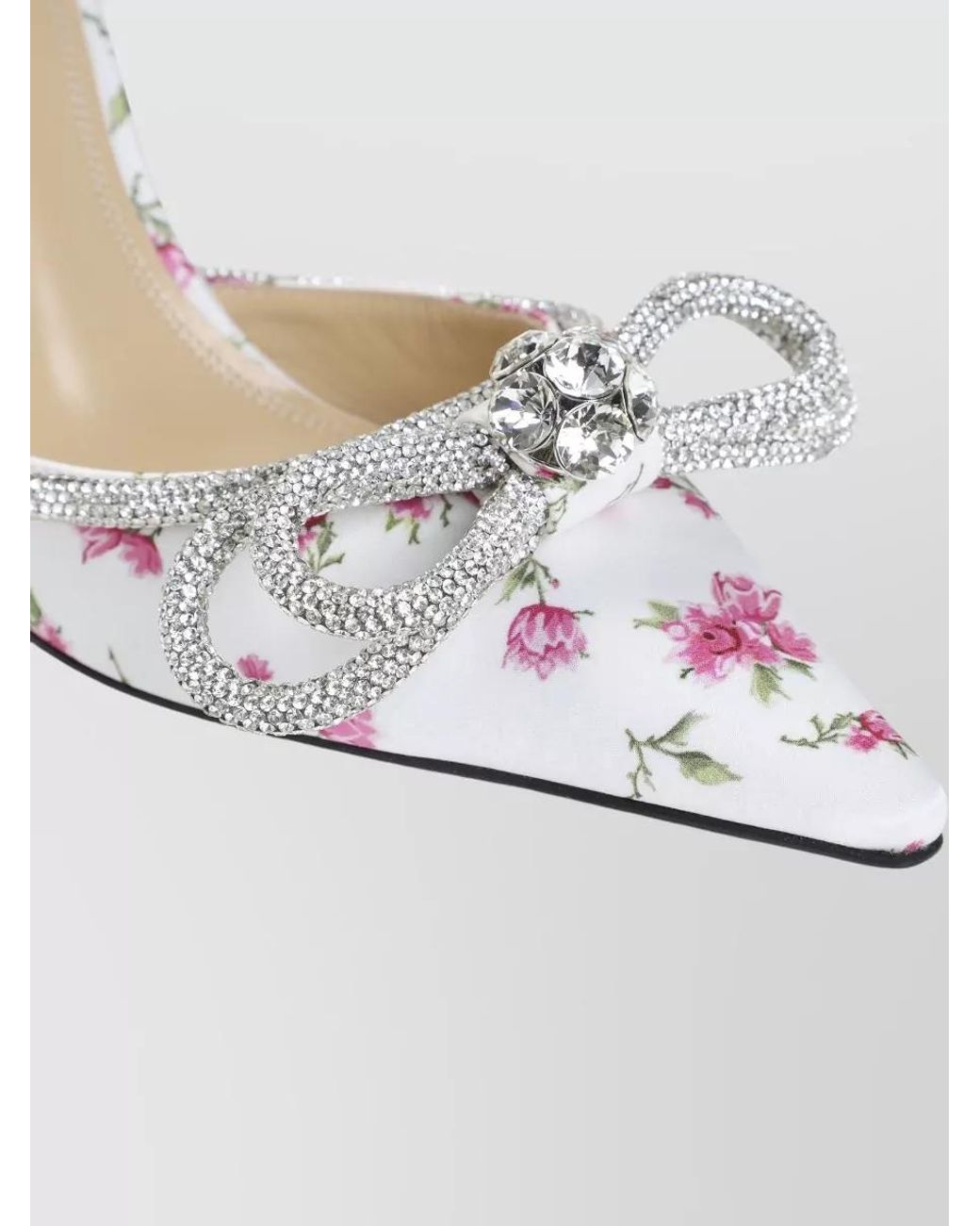 Mach & Mach White Floral Satin High-Heel Sandals