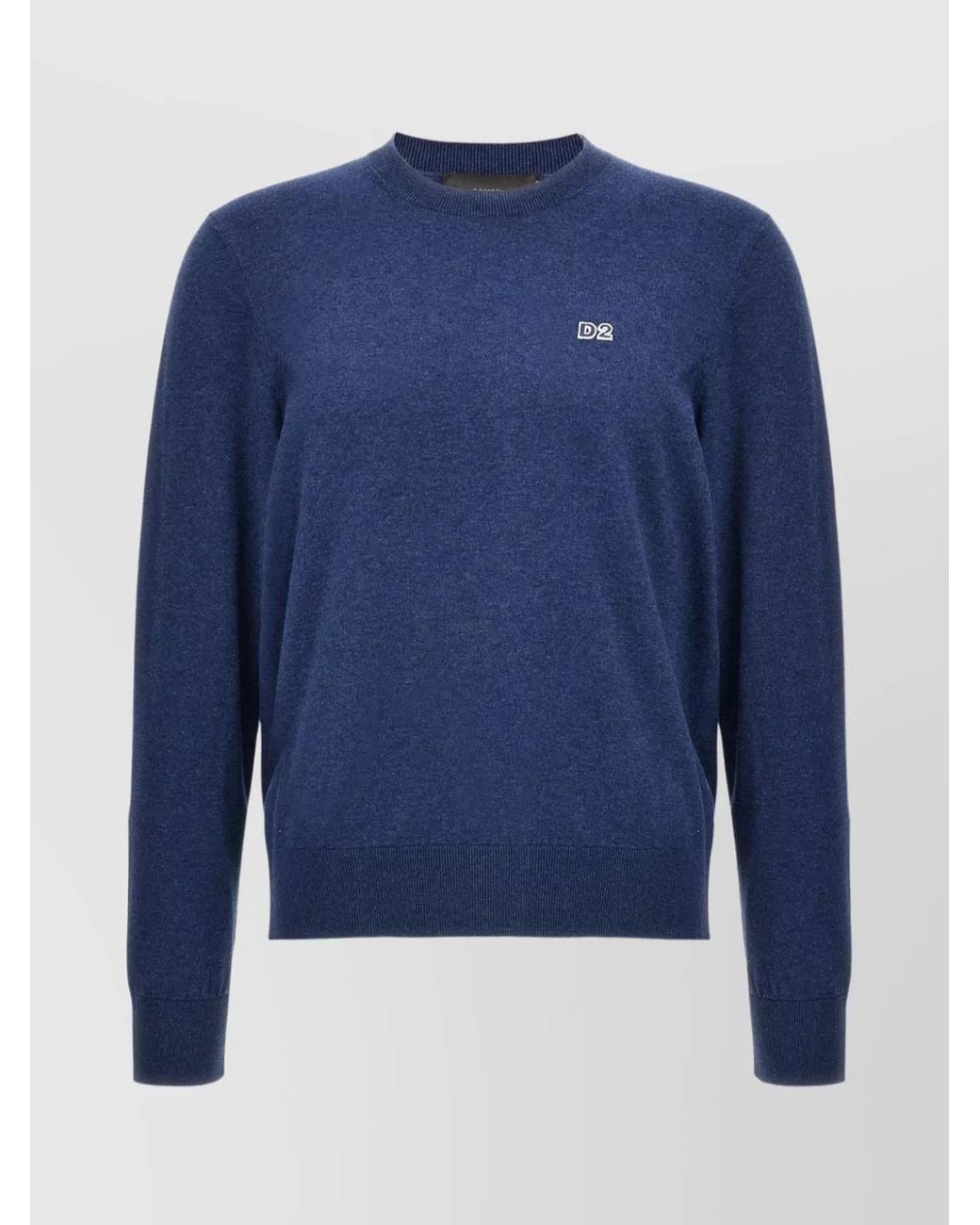 DSquared² Blue Ribbed Crewneck Sweater With Cuffs And Hem for men