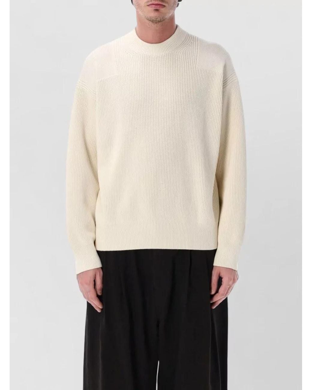 Studio Nicholson White Cotton Crewneck Ribbed Knit Sweater for men