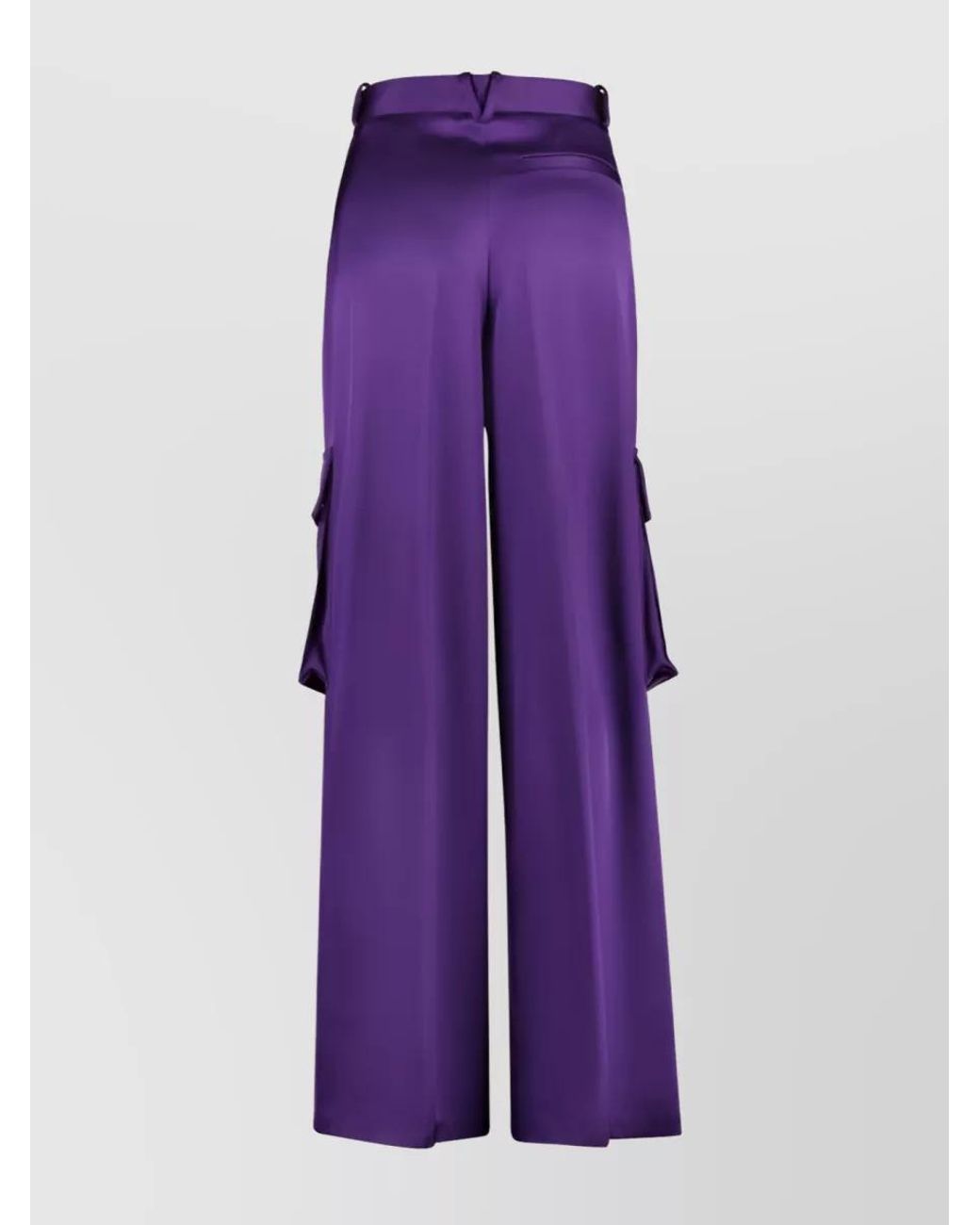 Versace Purple Satin High-Rise Wide-Leg Cargo Trousers