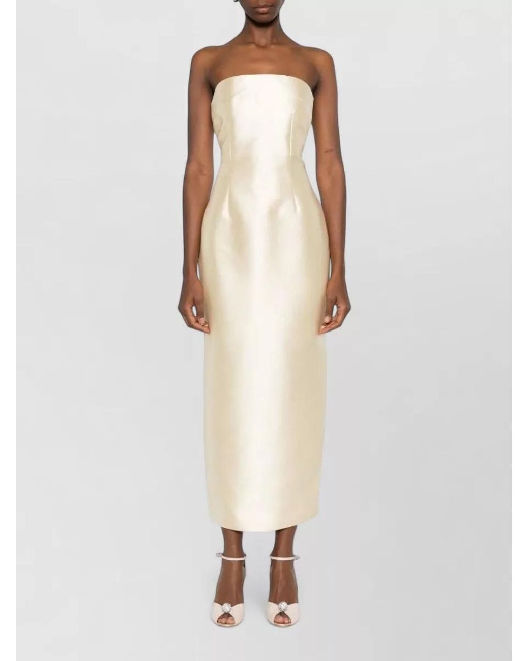 Solace London Natural Strapless Midi Dress